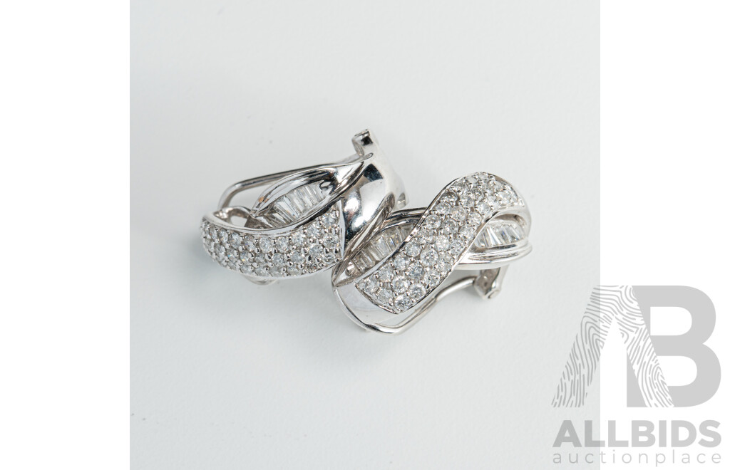 14ct White Gold Diamond Set Earrings, TDW1.0ct, 18mm, 6.90 Grams