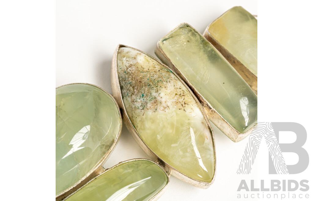Silver Green Quartz Bracelet with T-Bar Clasp, Adjustable Length Up to 21cm, 77.24 Grams