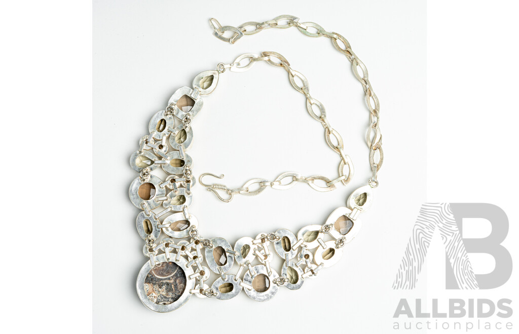 Silver Jasper & Smokey Quartz Cluster Necklace, Adjustable Up to 60cm, 89.74 Grams