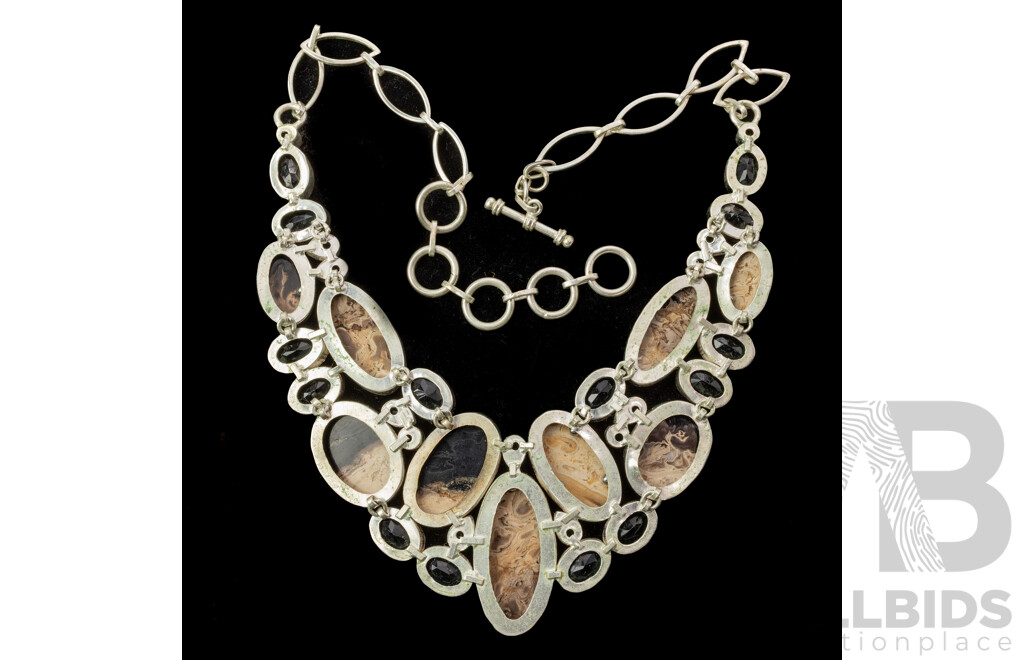 Silver Chocolate Brown Jasper Cluster Necklace, Adjustable Up to 64cm, 111 Grams