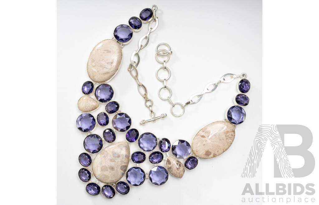 Silver Jasper Cluster Necklace, Adjustable Up to 60cm, 91.0 Grams