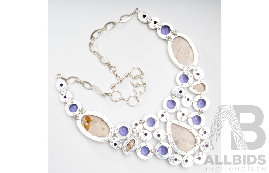 Silver Jasper Cluster Necklace, Adjustable Up to 60cm, 91.0 Grams