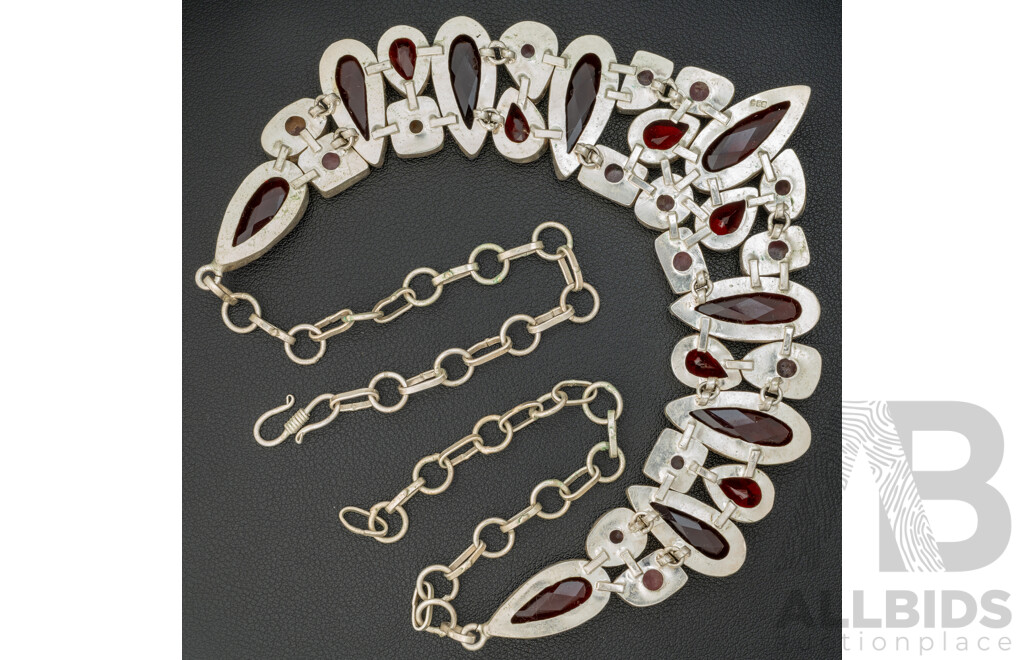 Silver Rhodochrosite Cluster Necklace, Adjustable Up to 60cm, 102.09 Grams