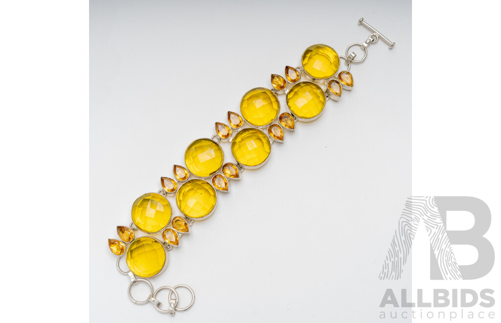 Silver Marigold Yellow Faceted Gemstone Bracelet, 21.5cm with Adjustable Length Chain