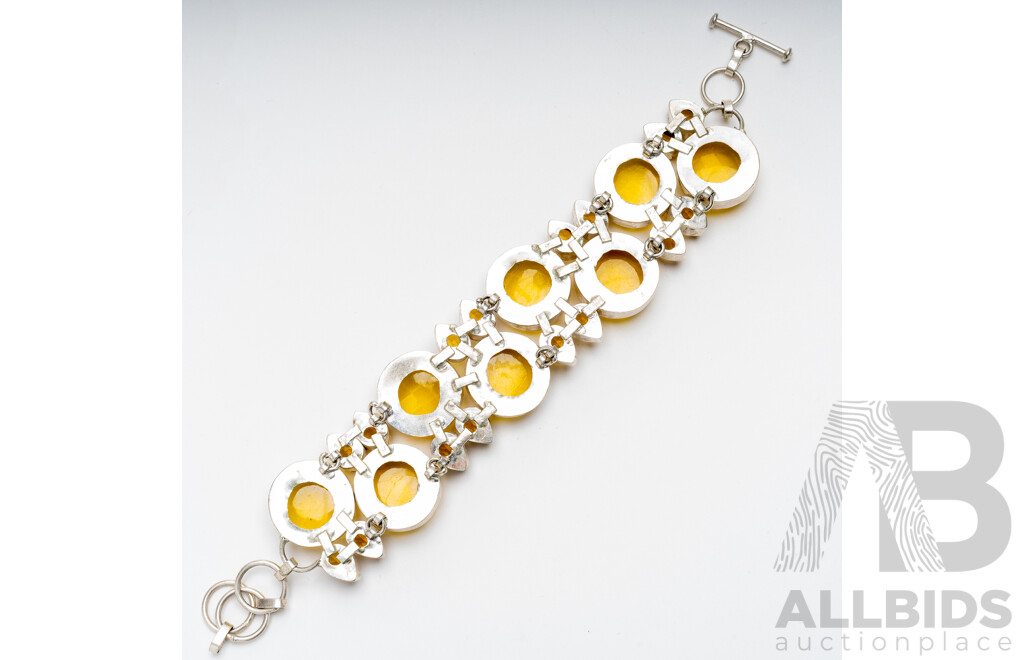 Silver Marigold Yellow Faceted Gemstone Bracelet, 21.5cm with Adjustable Length Chain