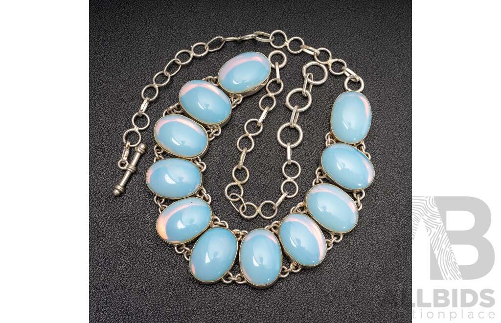 Silver Rainbow Moonstone Cluster Necklace, Adjustable Up to 55cm, 94.0 Grams