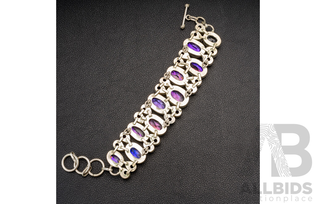 Silver Clear Quartz & Amethyst Bracelet, 17-20.5cm, 61.0 Grams