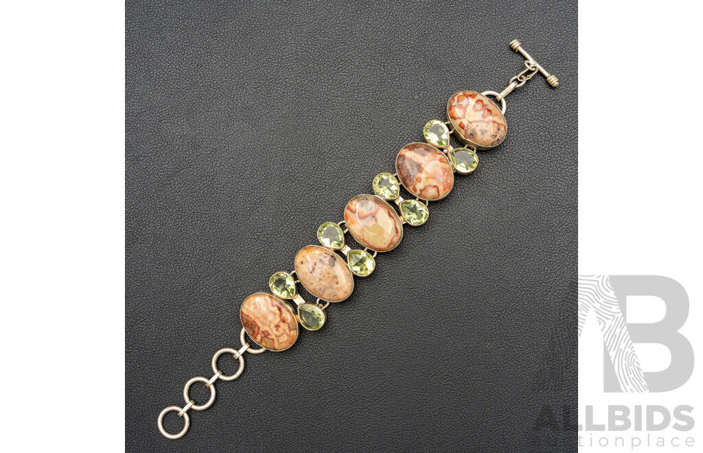 Silver Jasper & Green Beryl Cluster Bracelet, 21.5cm, 54.59 Grams