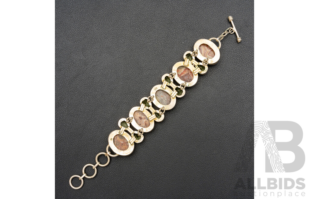 Silver Jasper & Green Beryl Cluster Bracelet, 21.5cm, 54.59 Grams