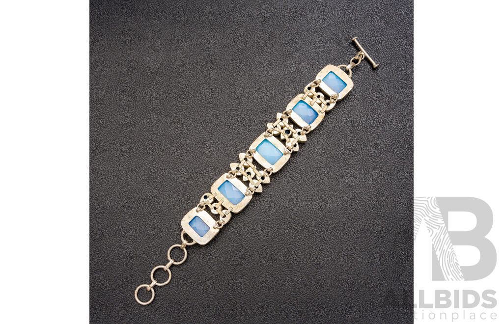 Silver Faceted Moonstone Cluster Bracelet, 21.5cm, 49.09 Grams