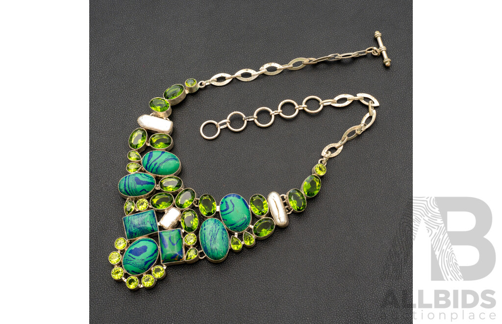 Silver Cluster Necklace with Biwa Pearls, 50cm, 111 Grams