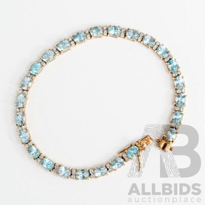 14ct Topaz & Diamond Tennis Bracelet, T12.5CT/TDW0.50CT, 18.5cm, 13.61 Grams