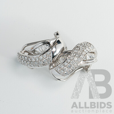 14ct White Gold Diamond Set Earrings, TDW1.0ct, 18mm, 6.90 Grams