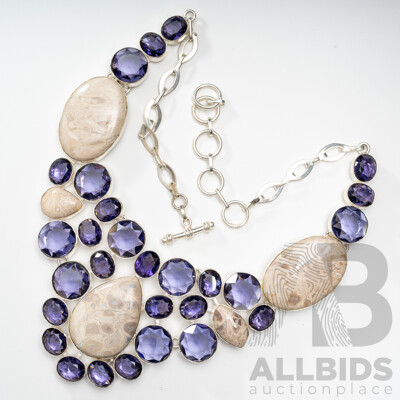 Silver Jasper Cluster Necklace, Adjustable Up to 60cm, 91.0 Grams