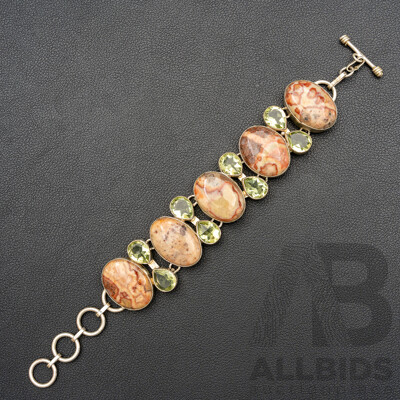 Silver Jasper & Green Beryl Cluster Bracelet, 21.5cm, 54.59 Grams