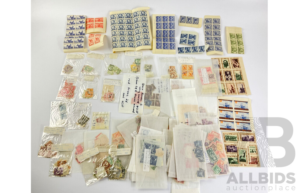 Selection of Australian Mint and Cancelled Predecimal Stamps, Blocks and Strips Including Kookaburra 3d, Kangaroo Series, 1938 Philatelic Exhibition Australia 150th Anniversary, KGVI Overprints and More