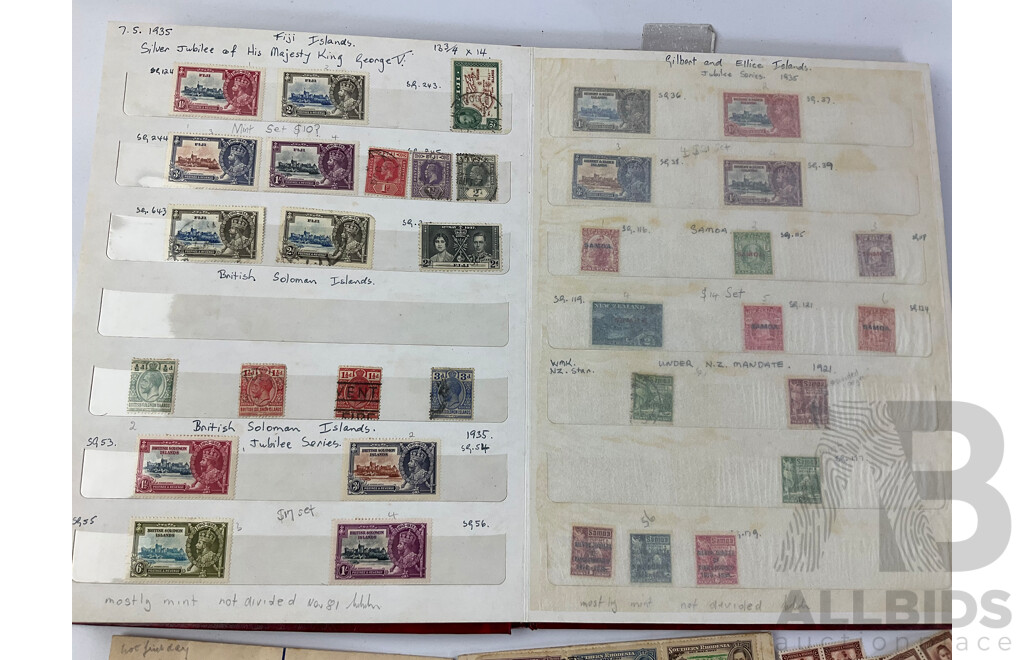 Collection of Vintage Commonwealth Countries First Day Covers and Stamps with Two Junior Stamp Globe Stamp Albums