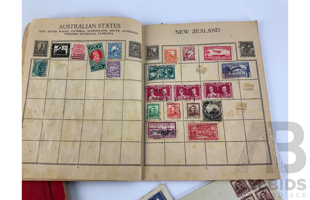 Collection of Vintage Commonwealth Countries First Day Covers and Stamps with Two Junior Stamp Globe Stamp Albums