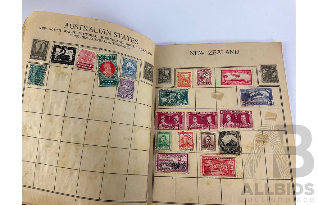 Collection of Vintage Commonwealth Countries First Day Covers and Stamps with Two Junior Stamp Globe Stamp Albums