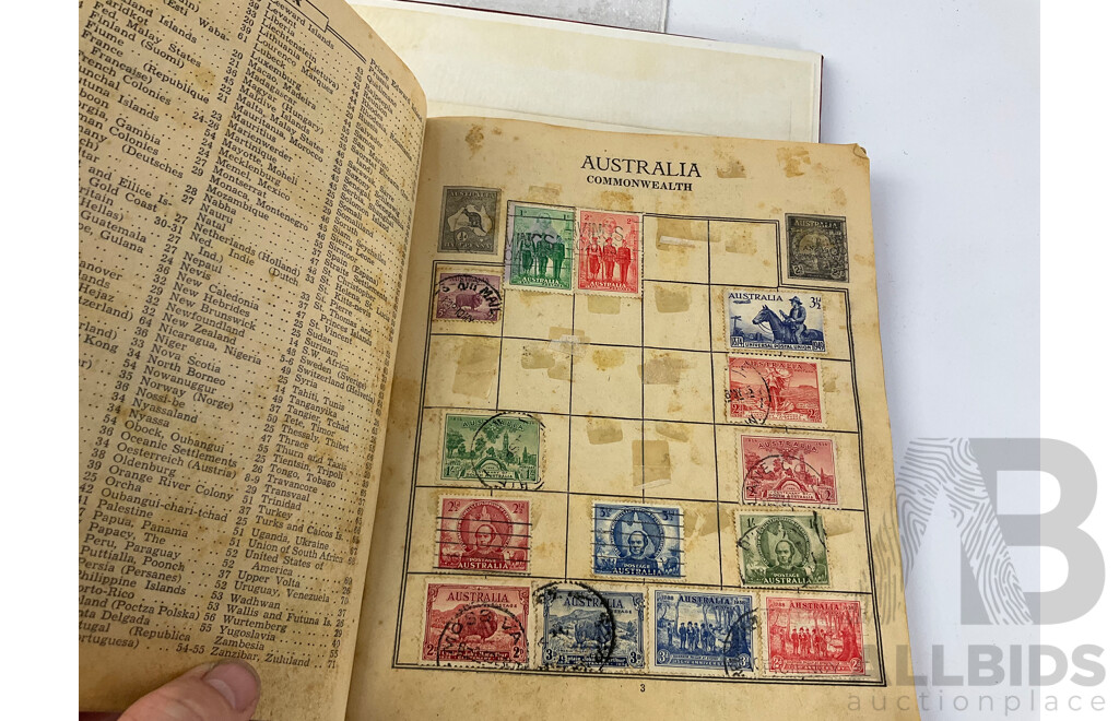 Collection of Vintage Commonwealth Countries First Day Covers and Stamps with Two Junior Stamp Globe Stamp Albums