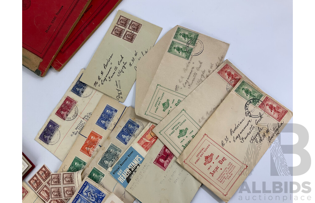 Collection of Vintage Commonwealth Countries First Day Covers and Stamps with Two Junior Stamp Globe Stamp Albums
