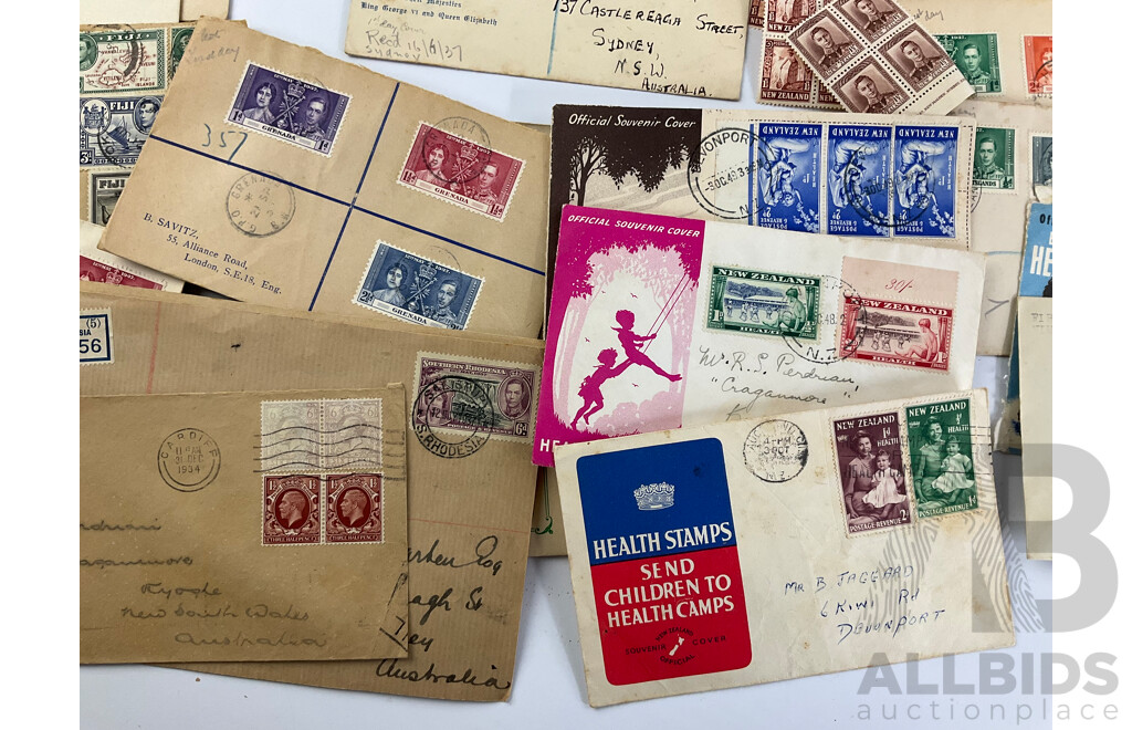 Collection of Vintage Commonwealth Countries First Day Covers and Stamps with Two Junior Stamp Globe Stamp Albums