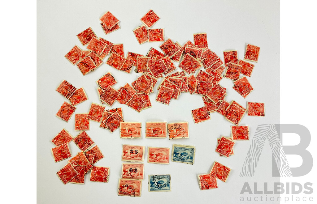 Australian Predecimal Blue and Red Harbour Bridge Stamps Including Official Service with KGV Red Two Pence