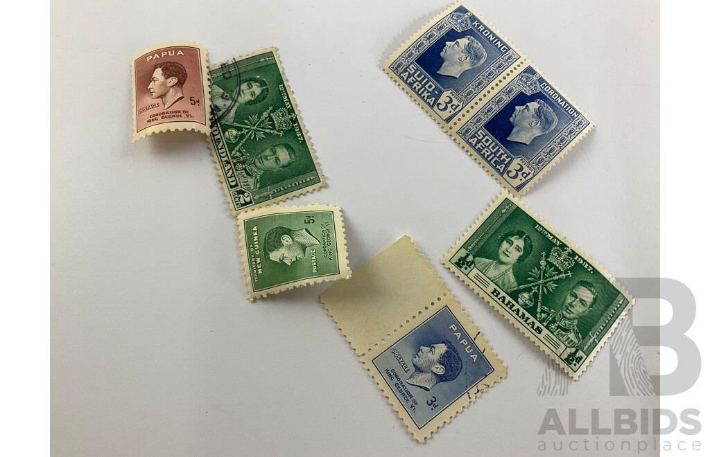 Collection of Australian and International Stamps Including Kookaburra Sixpence NSW Perforated, Papua KGVI Mint Stamp and Gutter, Territory of New Guinea KGVI Mint Stamp, USA George Washington Three Cents and More