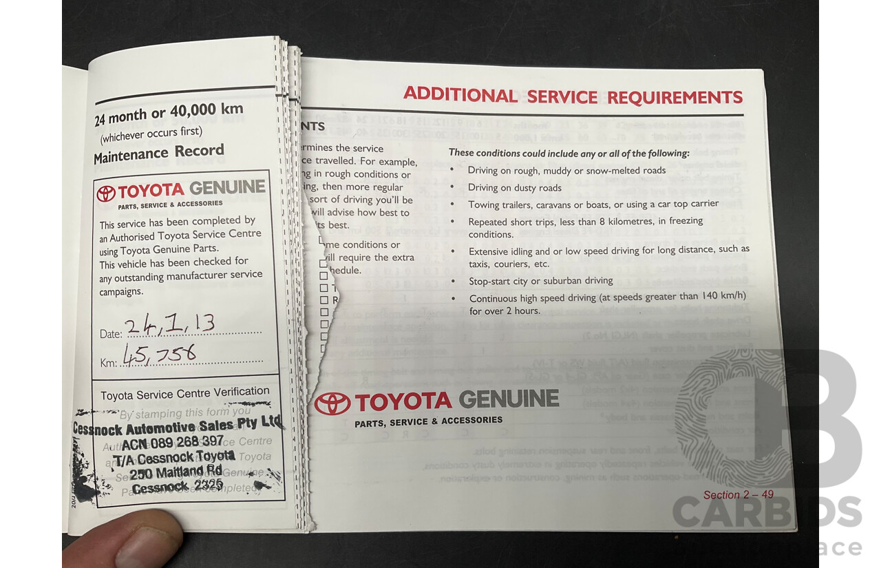 01/2011 Toyota Hilux SR (4x4) KUN26R 09 Upgrade Dual Cab P/Up Glacier White Turbo Diesel 3.0L
