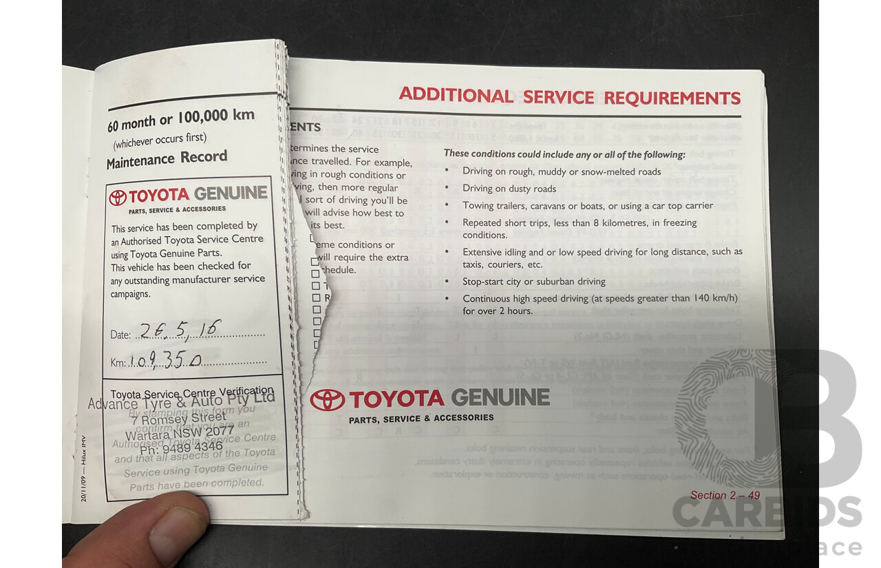 01/2011 Toyota Hilux SR (4x4) KUN26R 09 Upgrade Dual Cab P/Up Glacier White Turbo Diesel 3.0L