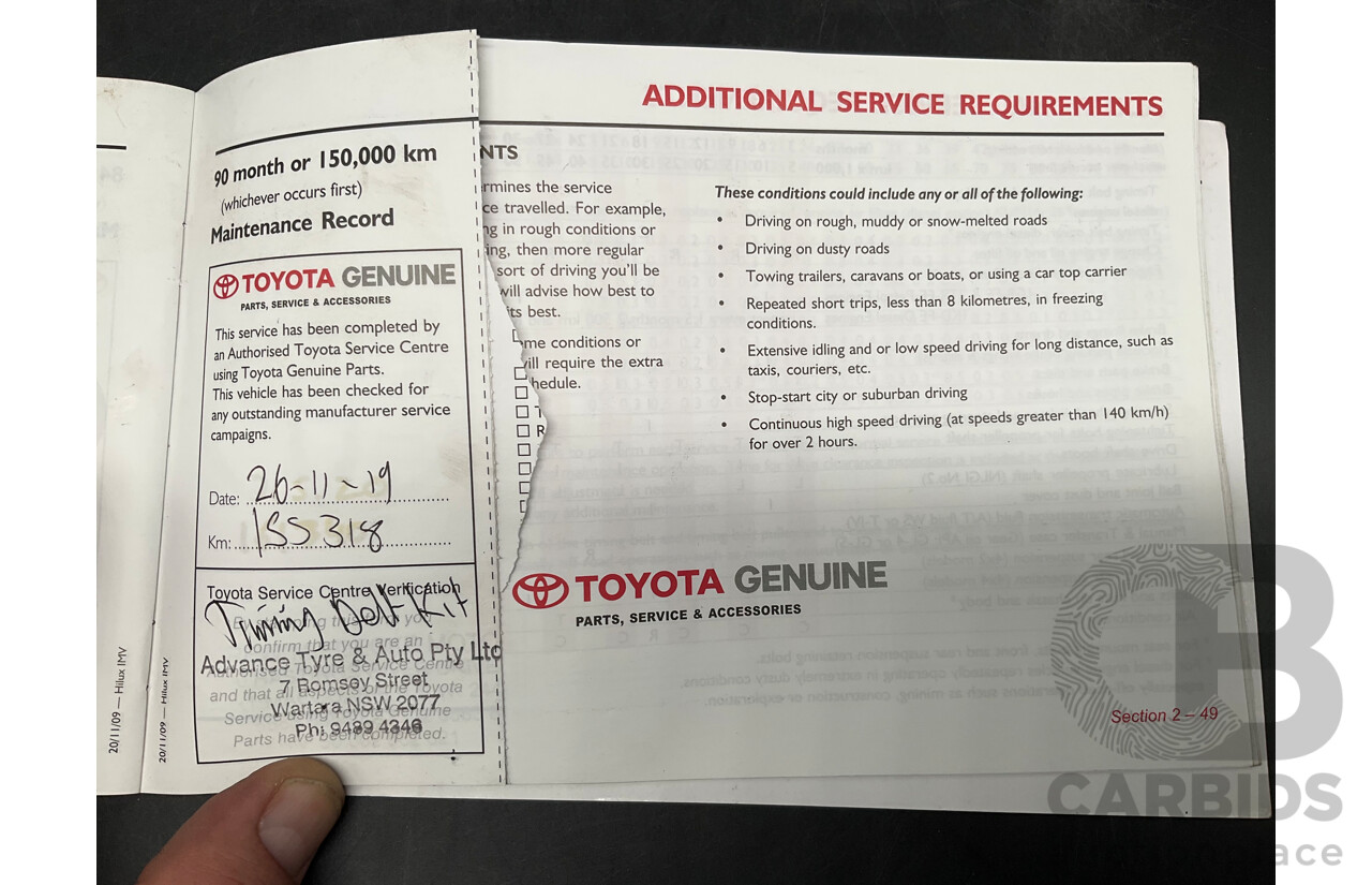 01/2011 Toyota Hilux SR (4x4) KUN26R 09 Upgrade Dual Cab P/Up Glacier White Turbo Diesel 3.0L
