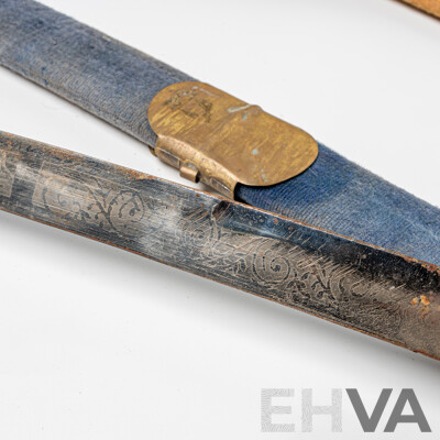 Pair Vintage Sub Continental Sabres with Brass Lion Head Pommel and Guard in Cloth Covered Scabbards