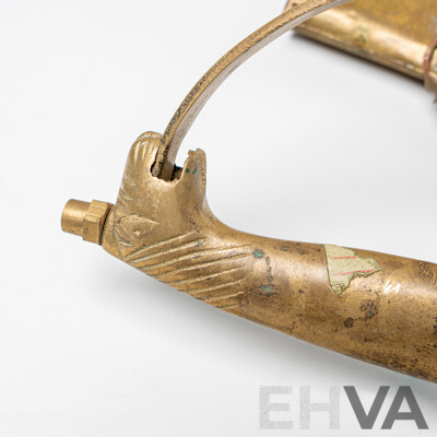 Pair Vintage Sub Continental Sabres with Brass Lion Head Pommel and Guard in Cloth Covered Scabbards