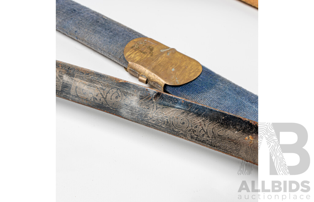 Pair Vintage Sub Continental Sabres with Brass Lion Head Pommel and Guard in Cloth Covered Scabbards