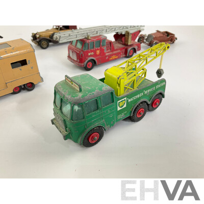 Collection of Vintage Matchbox King Size and Models of Yesteryear Including Merryweather Fire Truck, Ascot Stables Horse Van, Ready Mix Concrete Truck, Foden Breakdown Tractor