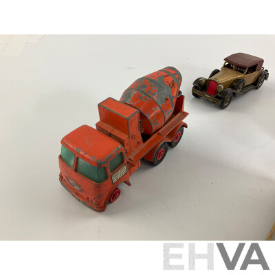 Collection of Vintage Matchbox King Size and Models of Yesteryear Including Merryweather Fire Truck, Ascot Stables Horse Van, Ready Mix Concrete Truck, Foden Breakdown Tractor