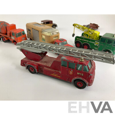 Collection of Vintage Matchbox King Size and Models of Yesteryear Including Merryweather Fire Truck, Ascot Stables Horse Van, Ready Mix Concrete Truck, Foden Breakdown Tractor