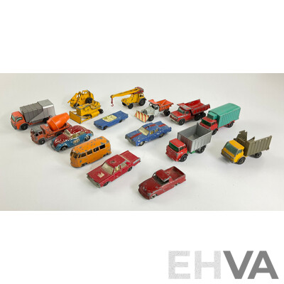 Collection of Vintage Diecast Matchbox Vehicles Including VW, Trucks and Tractors