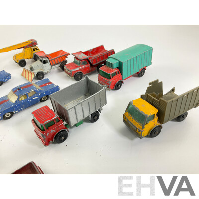 Collection of Vintage Diecast Matchbox Vehicles Including VW, Trucks and Tractors