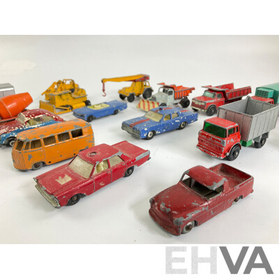 Collection of Vintage Diecast Matchbox Vehicles Including VW, Trucks and Tractors