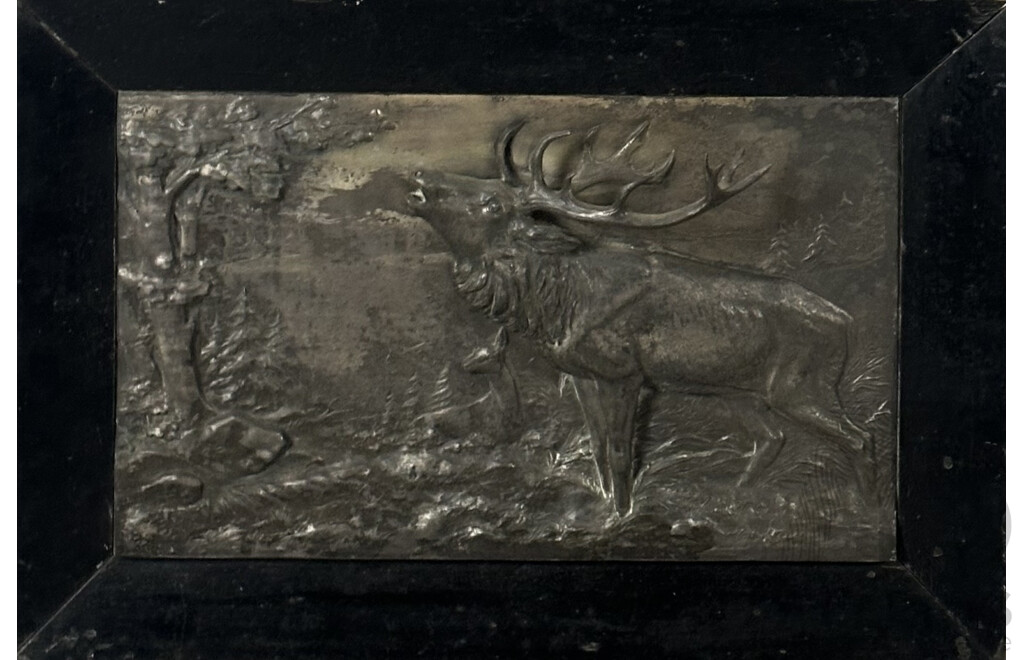 Artist Unknown, Likely After Richard Rusche (German, 1851-1935), Highland Stag, Vintage Framed Composite Metal, 47 x 67 cm (frame)