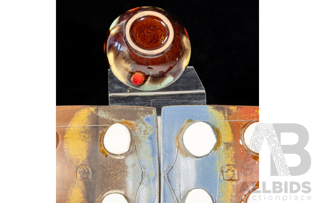 Pair Australian Studio Pottery Square Form Platters by Janet De Boos Along with Another Studio Pottery Vase