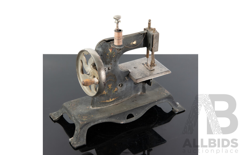 Antique German Jugendstil Era Childs Tin Sewing Machine