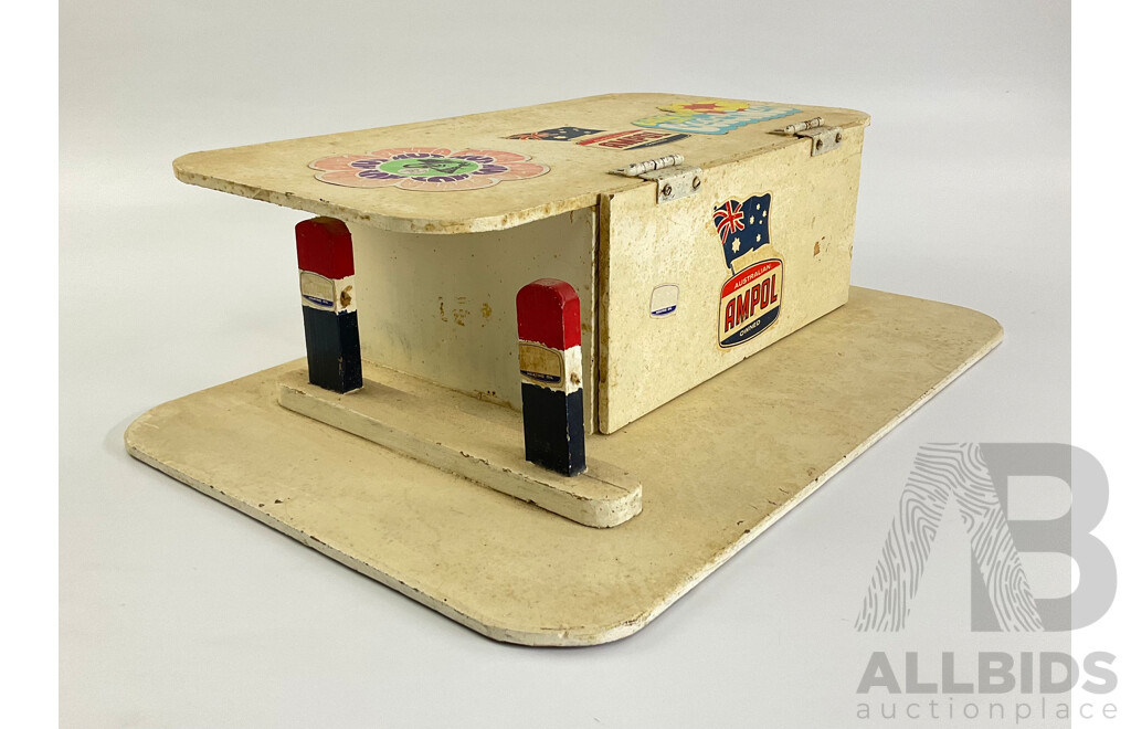 Vintage Bespoke Timber Toy Ampol Garage with Retro Stickers