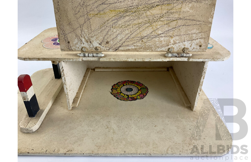 Vintage Bespoke Timber Toy Ampol Garage with Retro Stickers