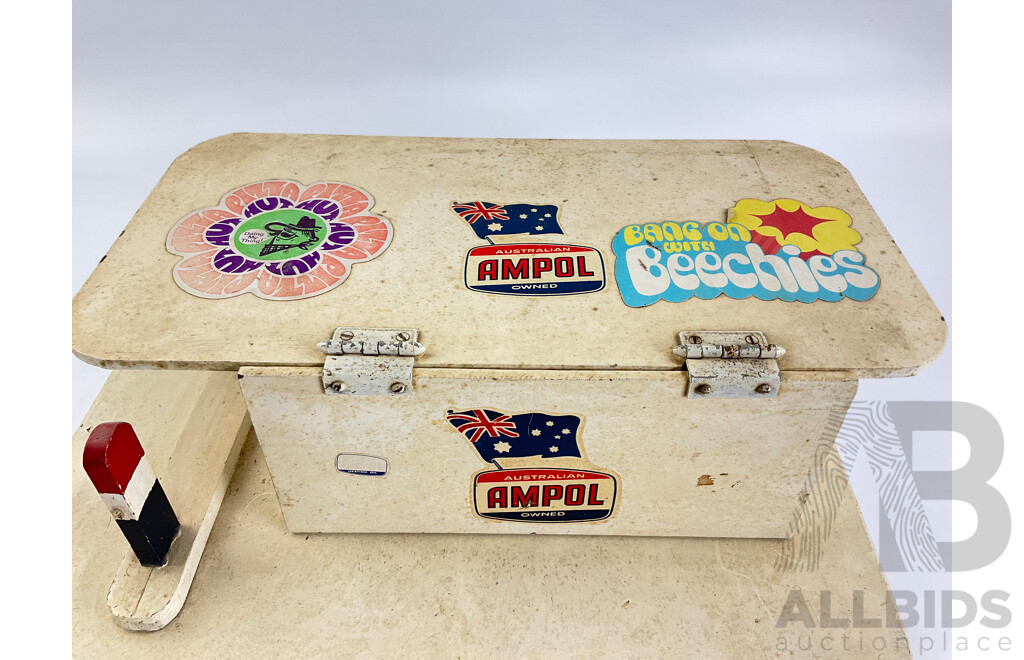 Vintage Bespoke Timber Toy Ampol Garage with Retro Stickers