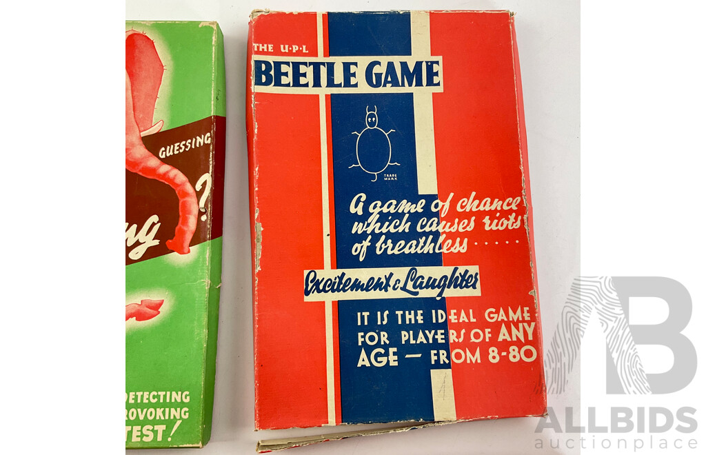 Three Vintage Australian Board Games Including National Series Fairyland, Whats's Wrong, Beetle Game, Toltoys Pick Upsticks