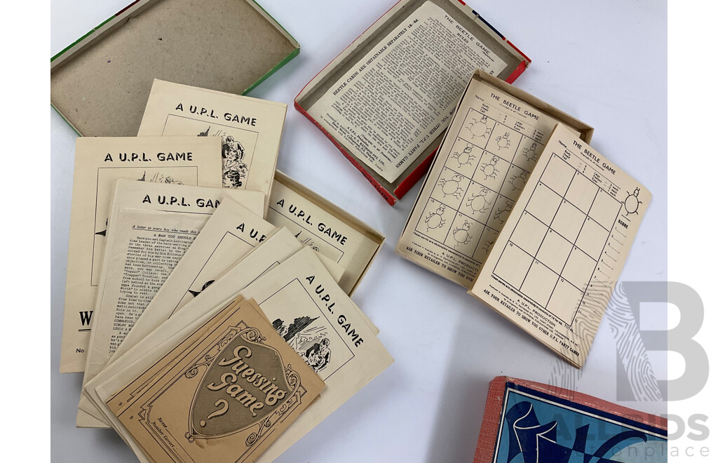 Three Vintage Australian Board Games Including National Series Fairyland, Whats's Wrong, Beetle Game, Toltoys Pick Upsticks