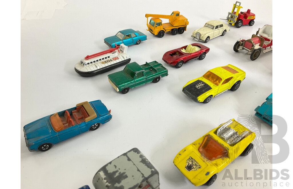 Collection of Vintage Diecast Matchbox Vehicles Including Custom Cars, VW, Trucks