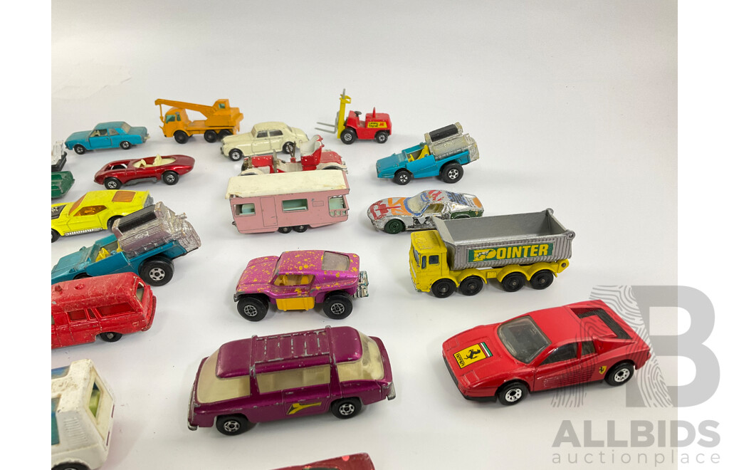 Collection of Vintage Diecast Matchbox Vehicles Including Custom Cars, VW, Trucks